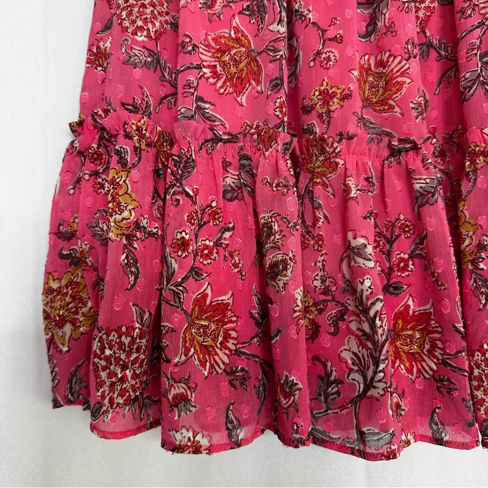 Joie Floral Mini Tiered Skirt Peplum Summer Womens Small Pink Ruffle Lined - Picture 7 of 9